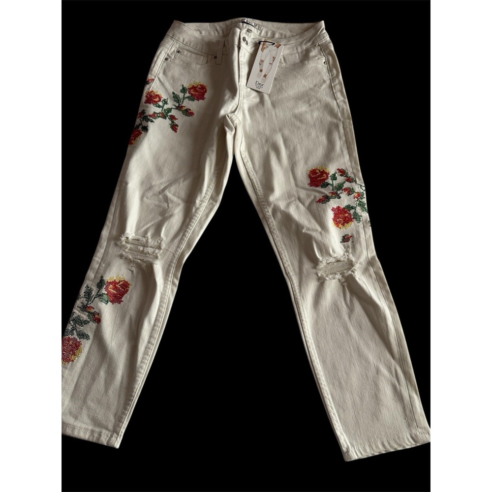 NWT Dex Women's Beige Needlepoint Design Floral Jeans Sz 30